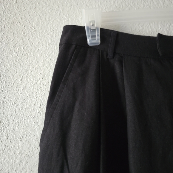 Reformation Earl Relaxed Pleated Wide Leg Trousers Sz 10 Linen Blend Black - Picture 15 of 17
